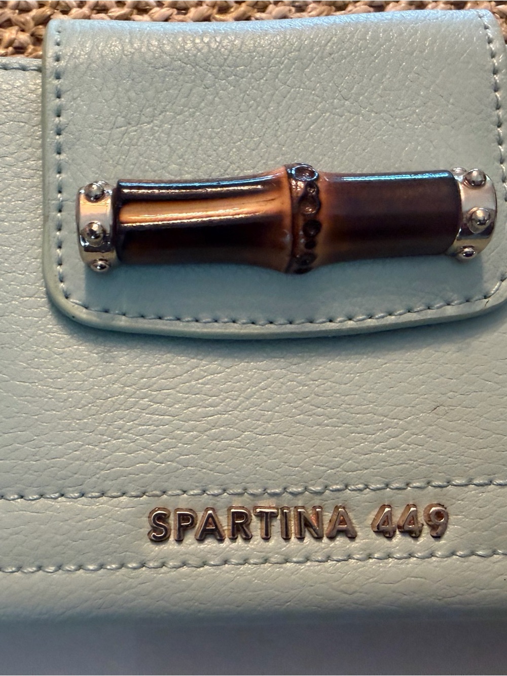 Spartina 449 Mint Green Straw-Trim Crossbody Wallet Bag - Picture 3 of 9